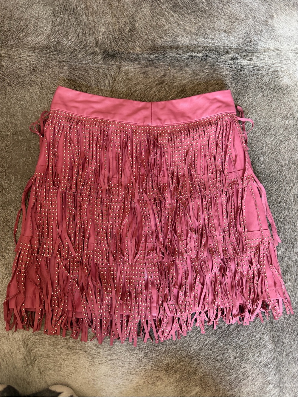 Women's Pink Fringe Studded Skirt